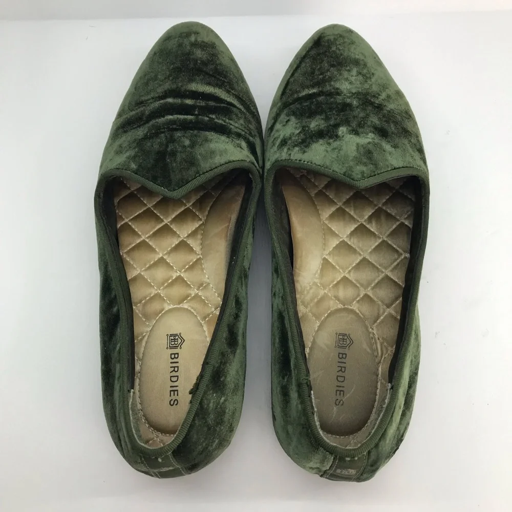 Birdies Women's The Heron Green Plush Velvet Loafers Flats Shoes